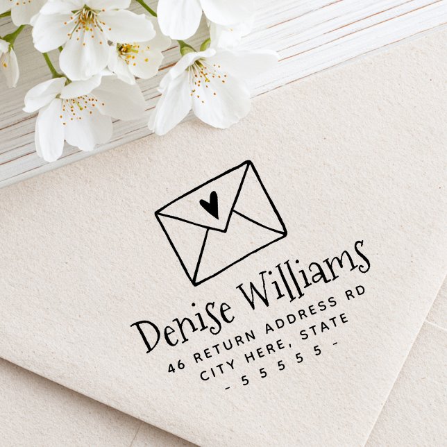 Return address with letter envelope and heart rubber stamp (Return address with letter envelope and heart rubber stamp)