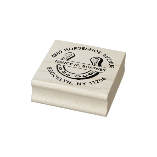 Return Address with Lucky Horseshoe Etching Round Rubber Stamp