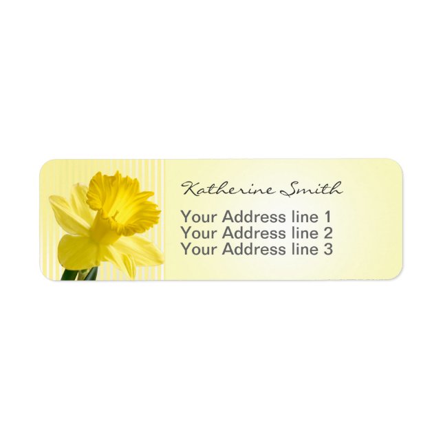 Return Address Yellow Daffodil Picture and Stripes Label (Front)