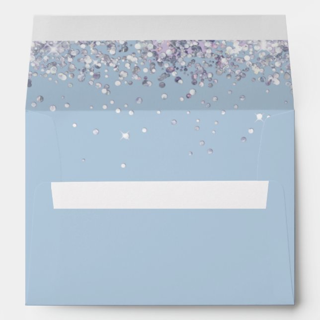 Return Addressed Blue Glitter Invitation Envelope (Back (Bottom))