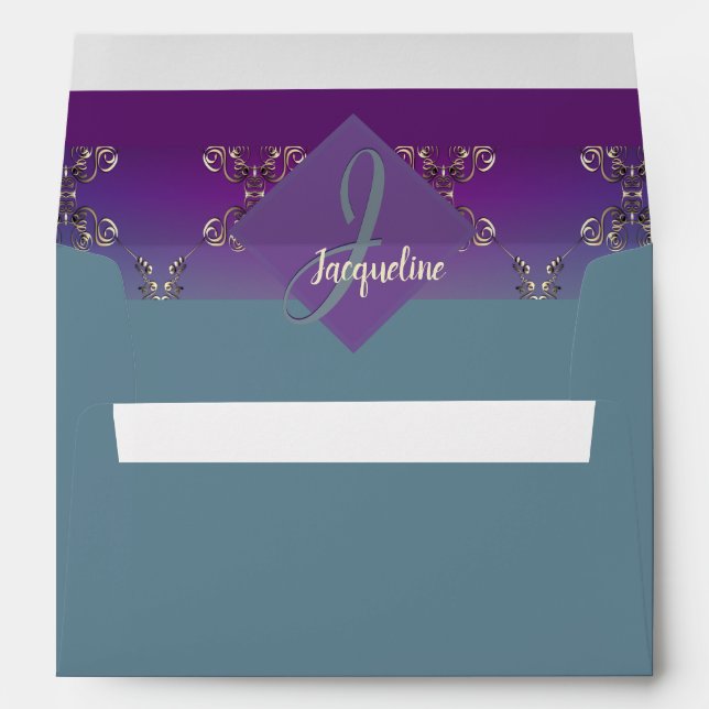 Return Addressed Monogram Purple Blue Gradient    Envelope (Back (Bottom))