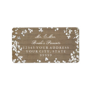 Return Mailing Address Baby's Breath Rustic Wooden Label