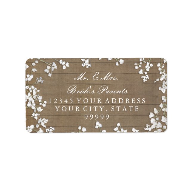 Return Mailing Address Baby's Breath Rustic Wooden Label (Front)