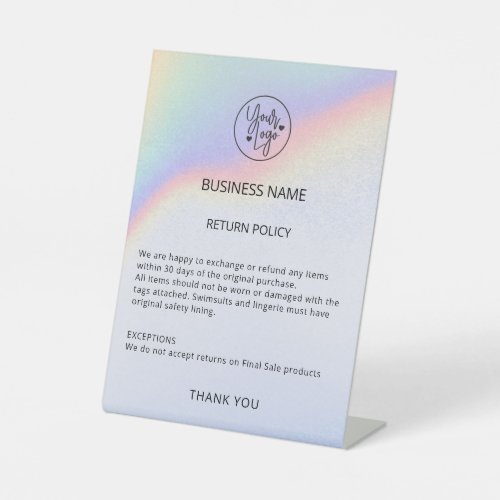 Return Policy Business Logo Retail Store Rainbow Pedestal Sign