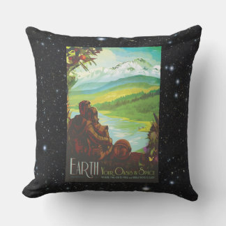 Return To Earth space tourism vacation advert Outdoor Pillow
