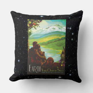Return To Earth space tourism vacation advert Throw Pillow