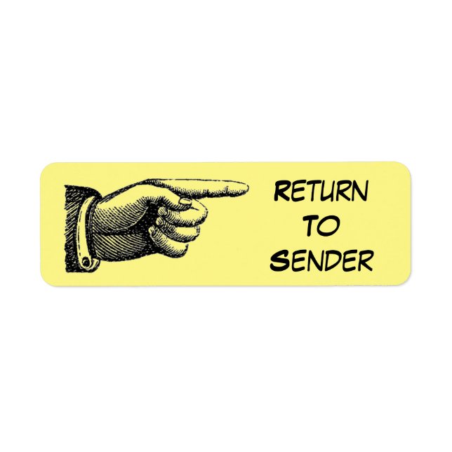 Return To Sender Pointing Hand Label (Front)