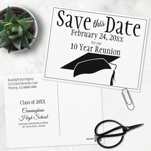 Reunion Class Save The Date  Black Graduation Cap Postcard