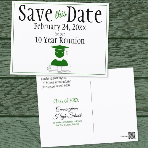 Reunion Class Save The Date Minimalist Black Green Postcard