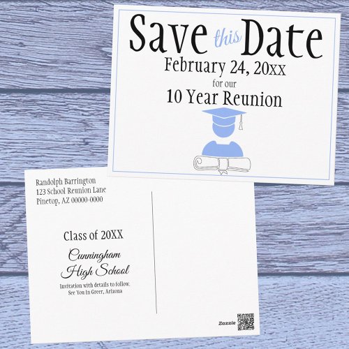 Reunion Class Save The Date Minimalist Pastel Blue Postcard