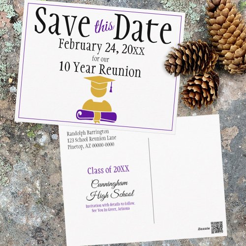 Reunion Class Save The Date Minimalist Purple Gold Postcard