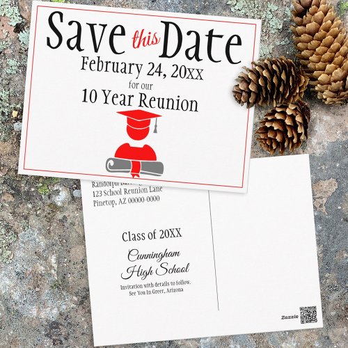 Reunion Class Save The Date Minimalist Red Gray Postcard