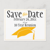 Reunion Class Save The Date  Orange Graduation Cap Postcard (Front)