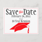 Reunion Class Save The Date Red Graduation Cap Postcard (Front)