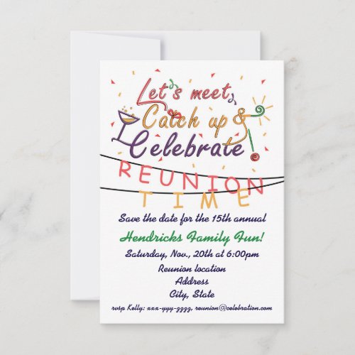 Reunion design for families school mates peers save the date