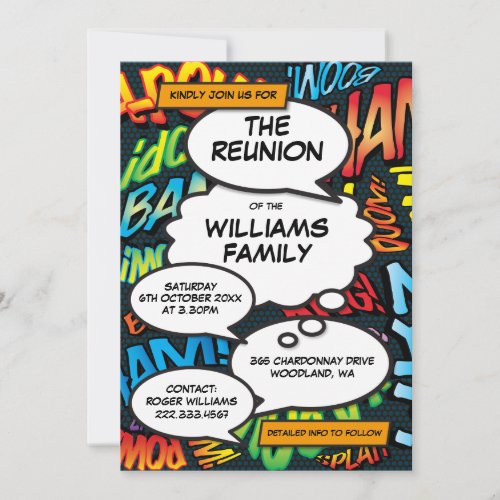 Reunion Family Reunion Party Comic Book Invitation