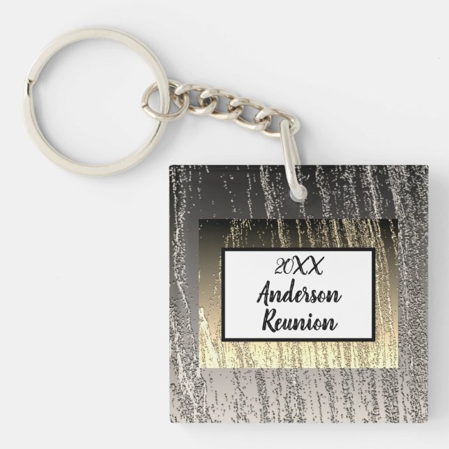 Reunion Gilittery Silver and Gold Stripes Memento Keychain (Front)