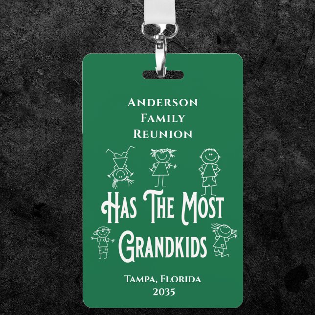 Reunion Grandparents Award Most Grand Kids Badge (Has the most grandkids family reunion prize badge. Proudly wear this at your next reunion. )