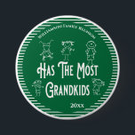 Reunion Grandparents Award Most Grand Kids Button<br><div class="desc">Grandparents are special and are proud of their children and grandchildren. This special Family Reunion award goes to the Grandparents that have the most Grand Kids. Cute green and white design. Perfect award button for your Family Reunion awards ceremony.</div>