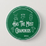 Reunion Grandparents Award Most Grand Kids Button<br><div class="desc">Grandparents are special and are proud of their children and grandchildren. This special Family Reunion award goes to the Grandparents that have the most Grand Kids. Cute green and white design. Perfect award button for your Family Reunion awards ceremony.</div>