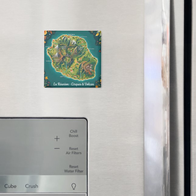 Reunion Island - Cirques & Volcano | Illustrated M Magnet (In Situ (Fridge))