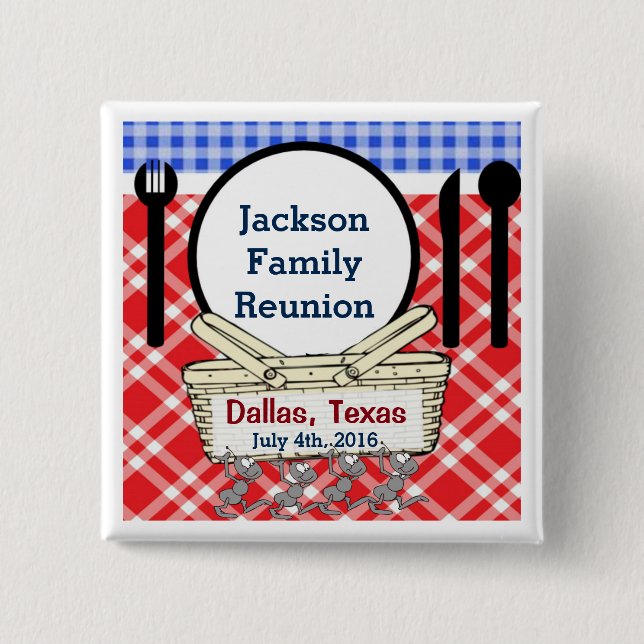 Reunion - Red, White & Blue Picnic or BBQ Button (Front)