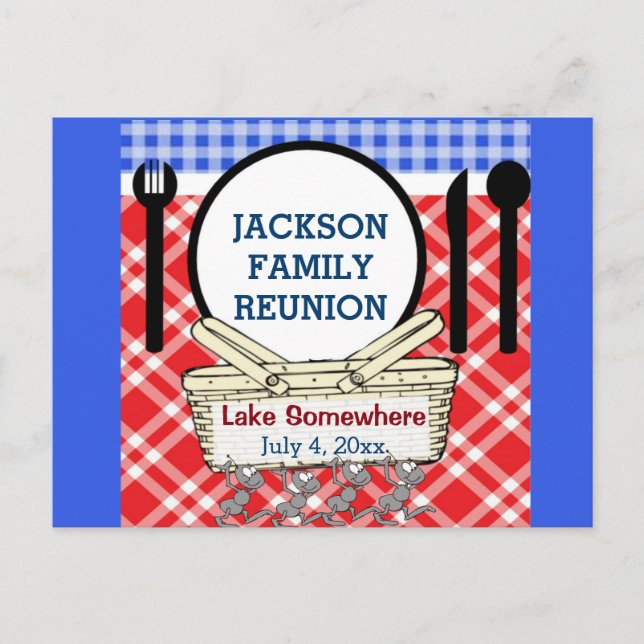Reunion - Red, White & Blue Picnic or BBQ Postcard (Front)