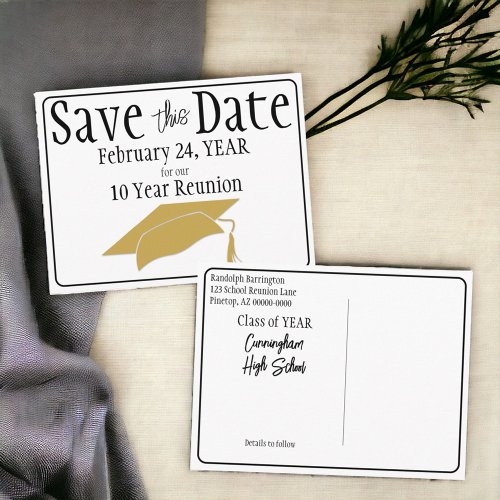 Reunion Save The Date Black White Gold  Postcard