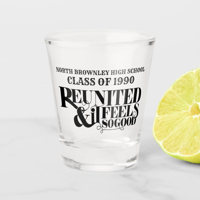 Reunion slogan lettering design shot glass (Front)