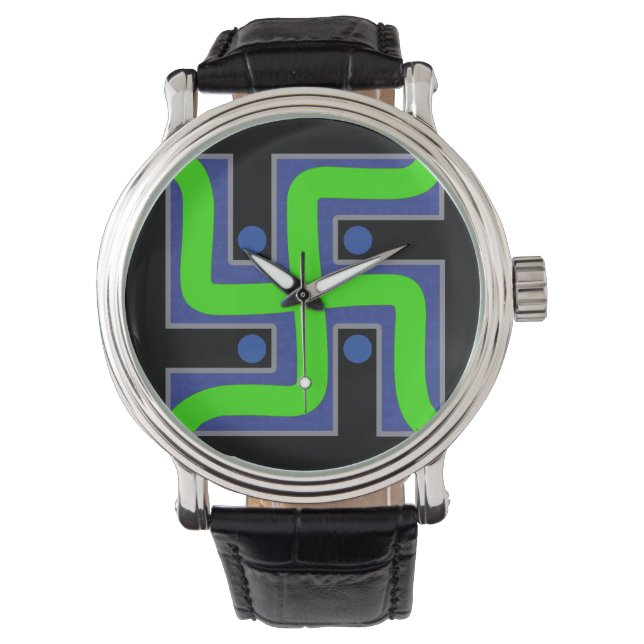REUNIONES Esvastica Dagaz reloj Hindu buena suerte Watch (Front)