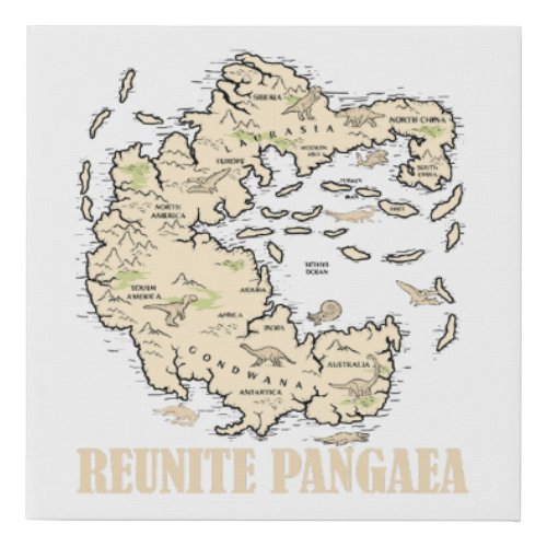 Reunite Pangaea World map History Funny Geology Gi Faux Canvas Print