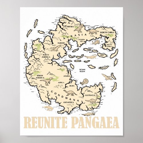Reunite Pangaea World map History Funny Geology Gi Poster