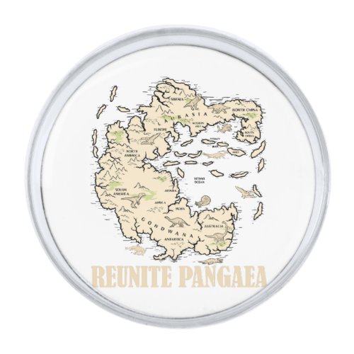 Reunite Pangaea World map History Funny Geology Gi Silver Finish Lapel Pin