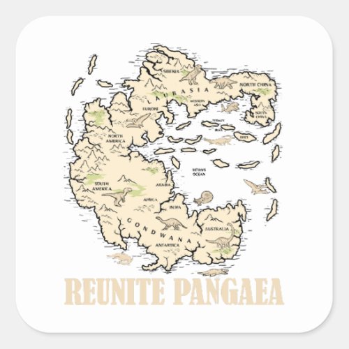 Reunite Pangaea World map History Funny Geology Gi Square Sticker