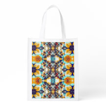 Reusable bag with repeating bold flower design
