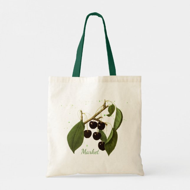 Reusable Botanical Cherries Market Tote Bag (Back)