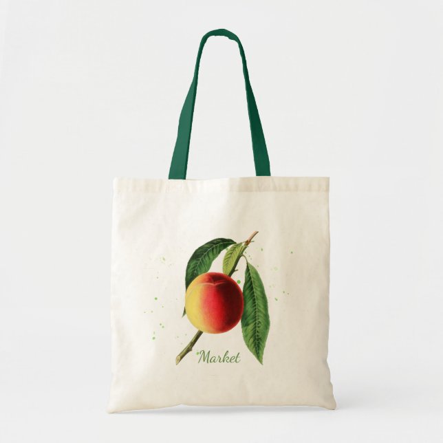 Reusable Botanical Peach Market Tote Bag (Front)