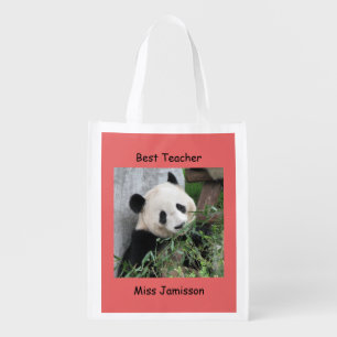 Reusable Budget Tote, Coral, Giant Panda, Teacher Reusable Grocery Bag