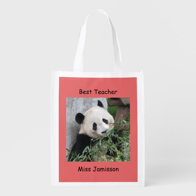 Reusable Budget Tote, Coral, Giant Panda, Teacher Reusable Grocery Bag (Front)