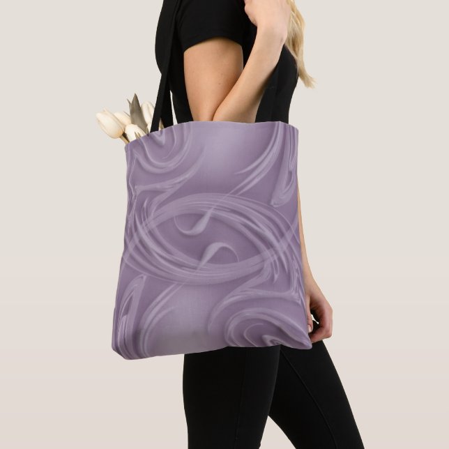 Reusable Eco Green Curls Purple Shadows Tote Bag (Close Up)