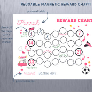 Reusable Girl's Soccer Reward Chart Chore Chart Magnetic Dry Erase Sheet