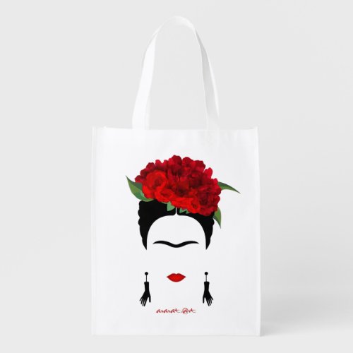 Reusable Grocery Bag Frida Kahlo woman portrait  Grocery Bag