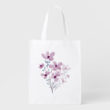 Reusable Grocery Bag purple elegant flowers