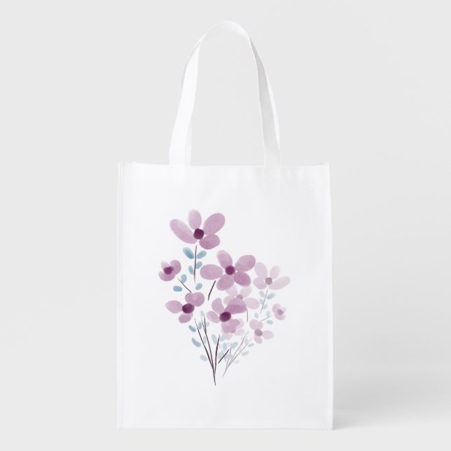 Reusable Grocery Bag purple elegant flowers (Front)