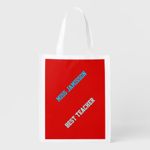 Reusable Grocery Bag, Red, Blue Best Teacher Name Bag
