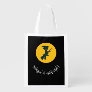 Reusable Grocery Bag - Wingin' it, witch-style