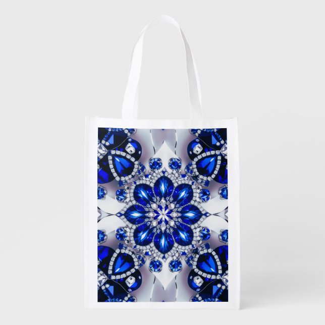 Reusable grocery bag with Blue White Colors (Front)