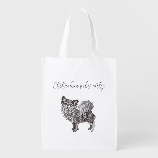 Reusable Grocery Bag with chihuahua design (Front)