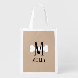 Reusable grocery bag with dog bone monogram