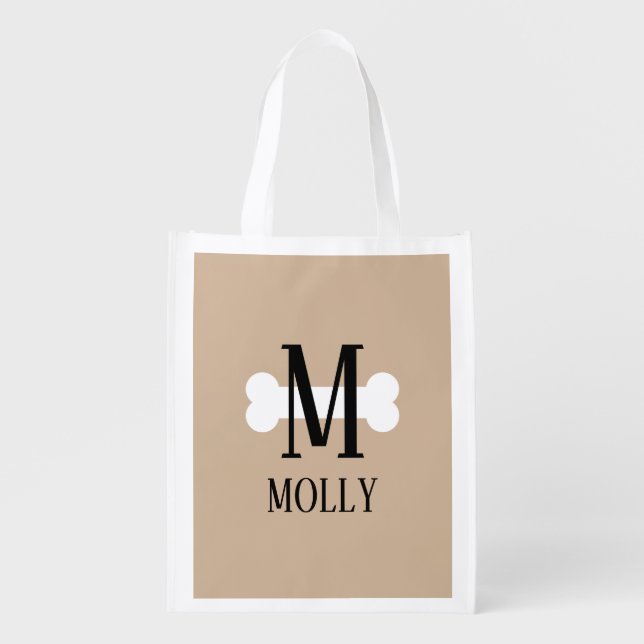 Reusable grocery bag with dog bone monogram (Front)